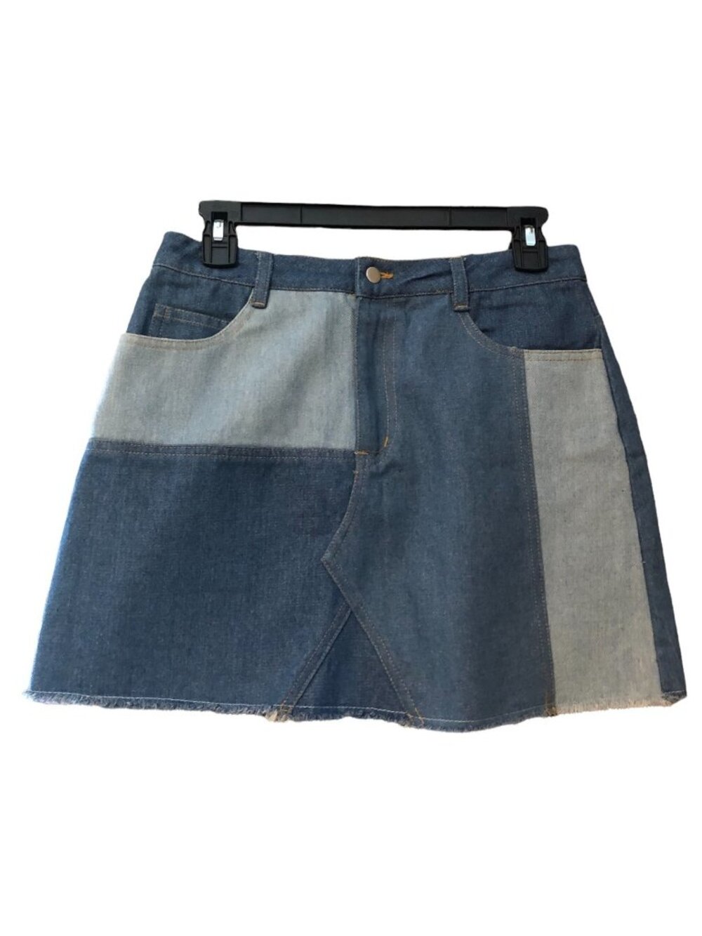 NWT Wild Honey Color Block Stripe Denim Mini Skirt Tattered Hem Pockets Sz M